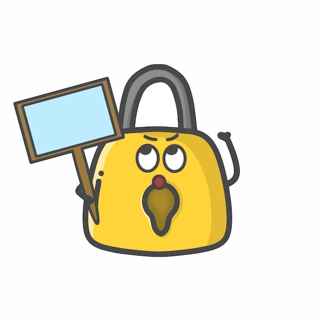 Cute Padlock Character Flat Cartoon Vector Design Illustration