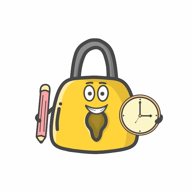 Cute Padlock Character Flat Cartoon Vector Design Illustration