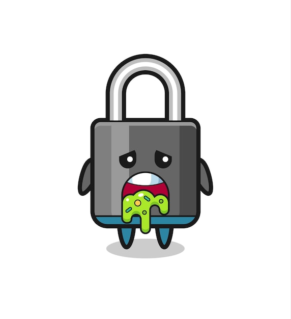 Vector the cute padlock character with puke , cute style design for t shirt, sticker, logo element