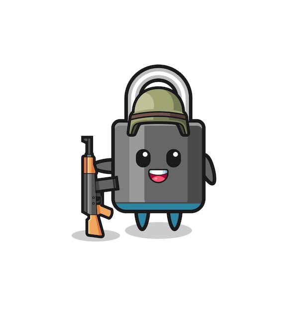 Cute padlock mascot as a soldier cute design
