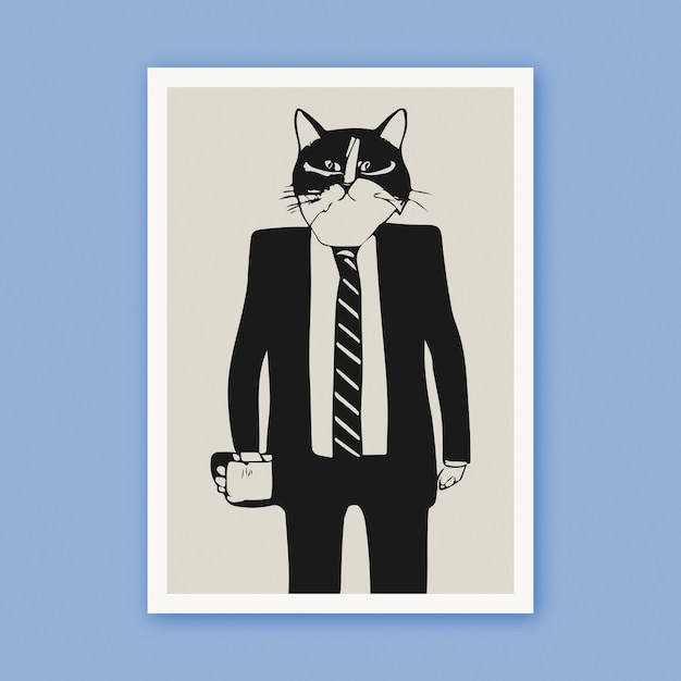 Simpatico ritratto di gatto dipinto illustrazione moderna di una stampa amante degli animali del gattino