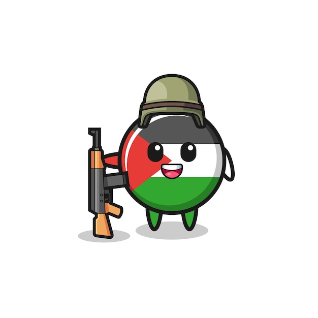 Cute palestine flag mascot as a soldier cute design