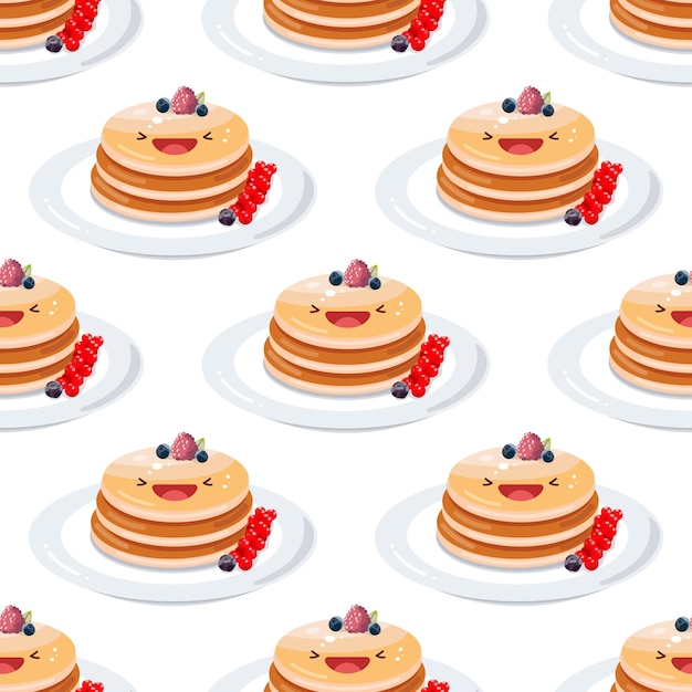 Cute pancake modello senza cuciture illustrazione vettoriale concetto di icona alimentare stile cartone animato piattox9