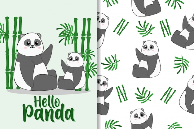 Cute panda Animal Hand Drawn Pattern Set