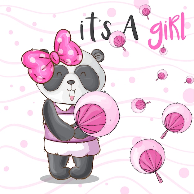 Cute panda animal pretty girl-vector