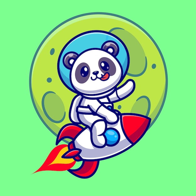 Cute panda astronaut riding rocket cartoon vector icon illustration. animal technology icon concept isolated premium vector. flat cartoon style