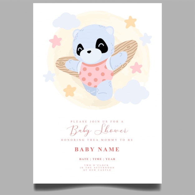 Вектор Симпатичная панда душа ребенка приглашение новорожденного редактируемый шаблон