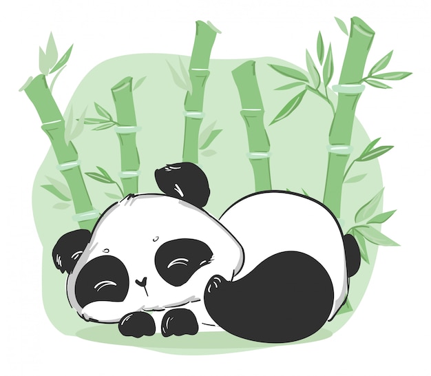 Cute panda and bamboo illustration. cartoon character.