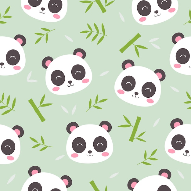 向量可爱的熊猫和竹子的模式