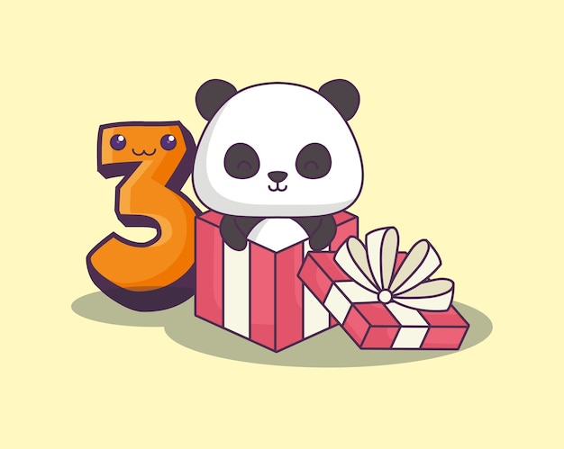 Cute panda bear celebrating party kawaii character