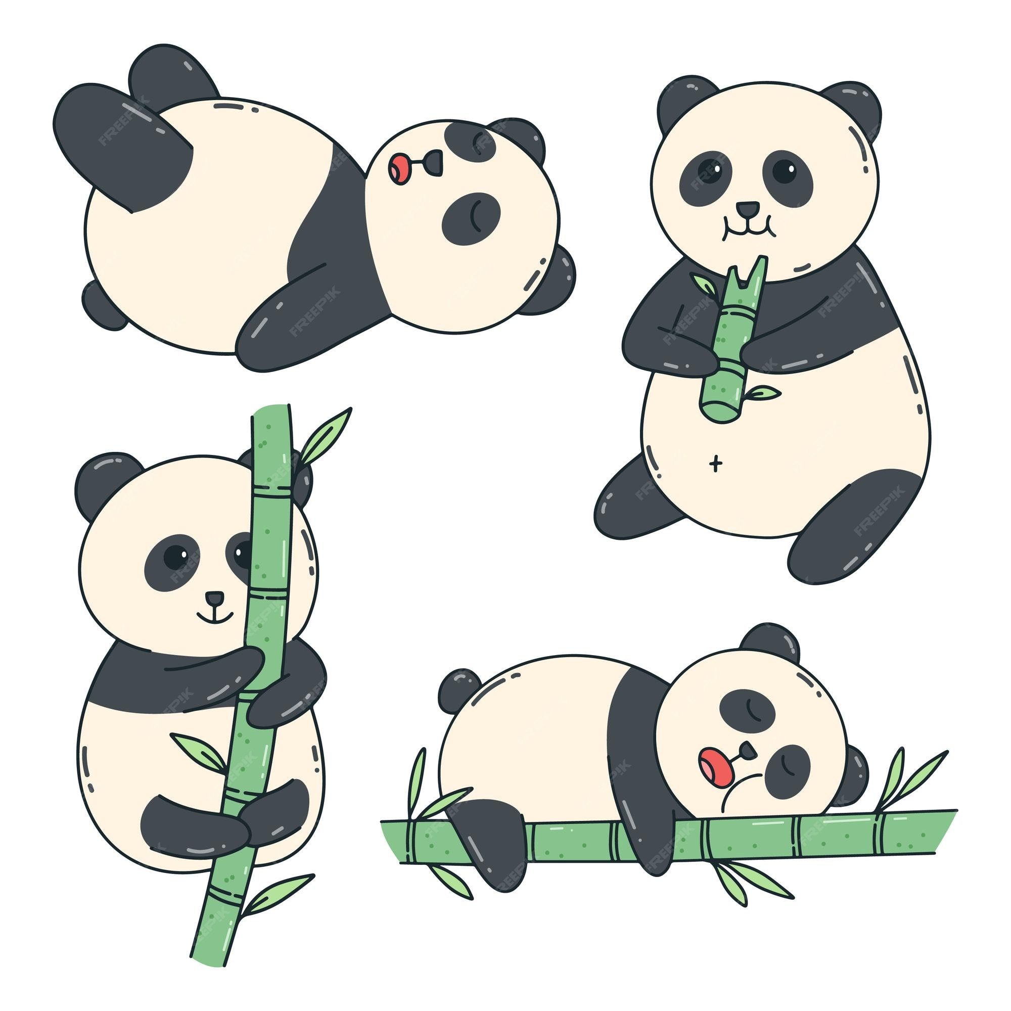 Set of Kawaii Panda Bear Illustrations