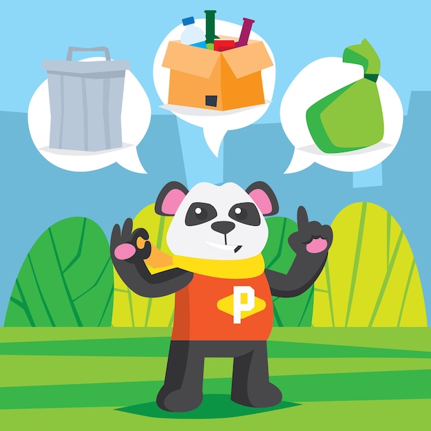 Cute panda bear doing a cleaning activities