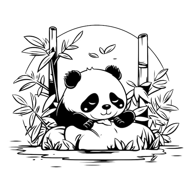 Vector cute panda bear sleeping in bamboo garden vector illustration