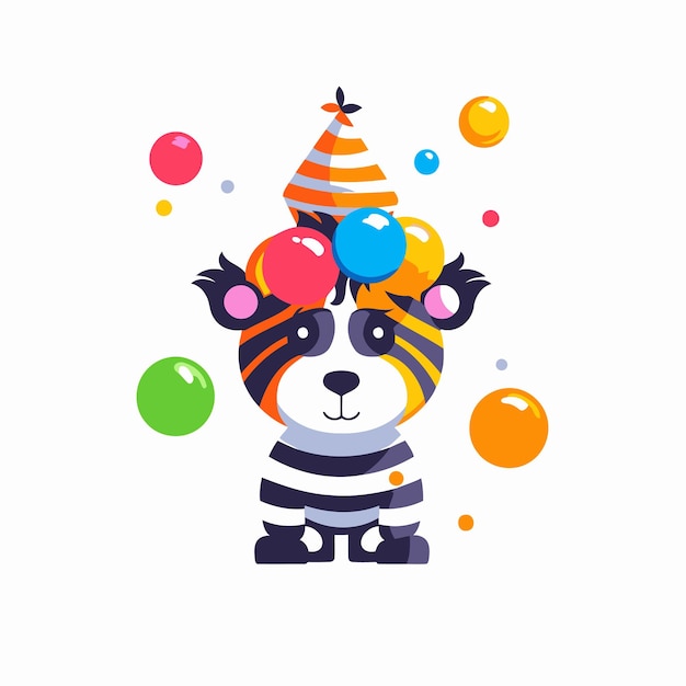 Vector cute panda bear with birthday hat and colorful balloons vector illustration