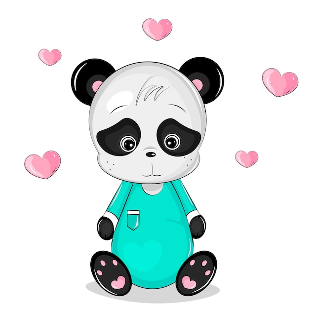 Vettore simpatico orso panda con cuore