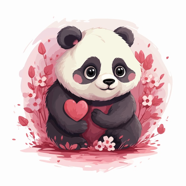 Cute panda bears couple hugging vector illustration