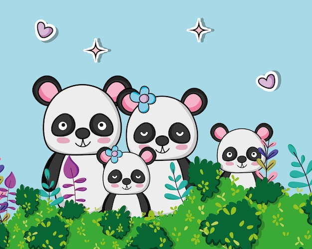 Vector cute panda bears