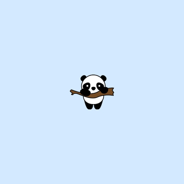 Cute panda on a branch cartoon icon