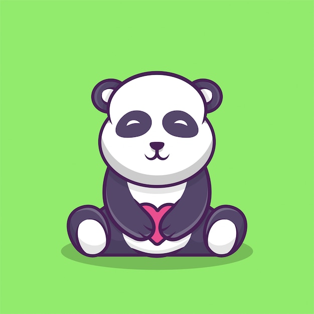 cute panda bring heart flat illustration