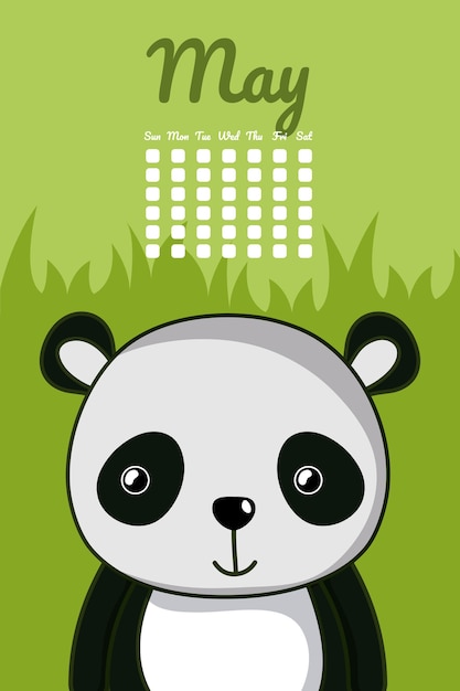 Vector cute panda calendar cartoon