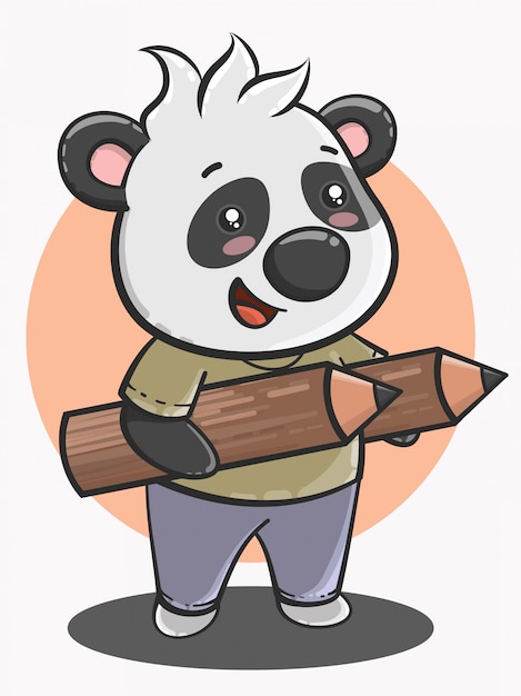 Cute panda cartoon back to school