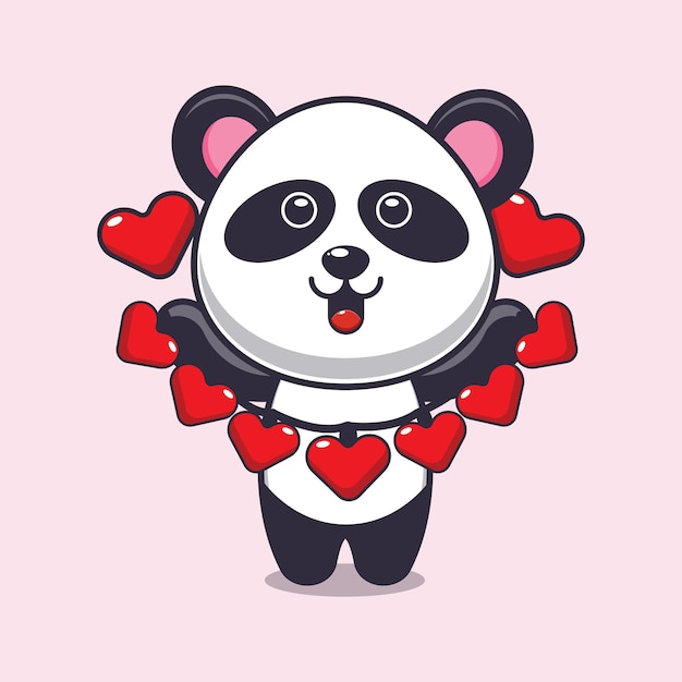 cute panda cartoon character holding love decoration