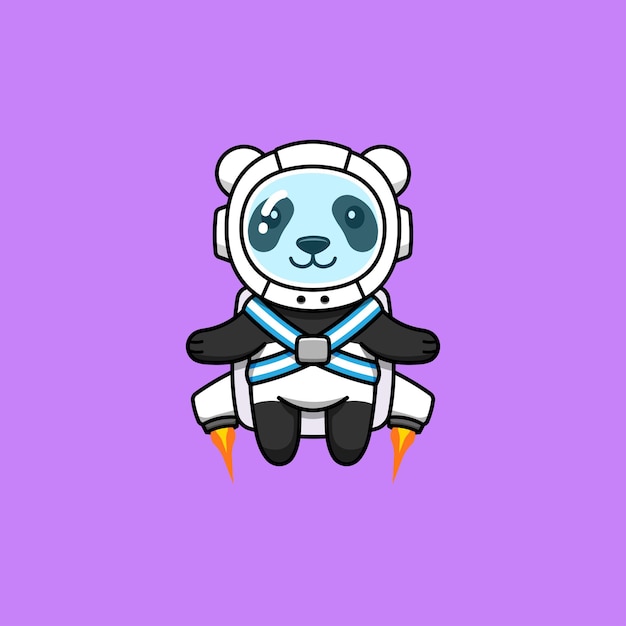 Вектор Симпатичный персонаж мультфильма панда в скафандре с векторной иллюстрацией ракеты