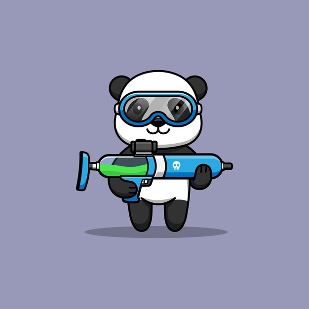 Vettore simpatico personaggio dei cartoni animati panda con water gun vector illustration