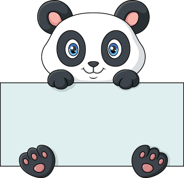 Cute panda cartoon holding blank sign