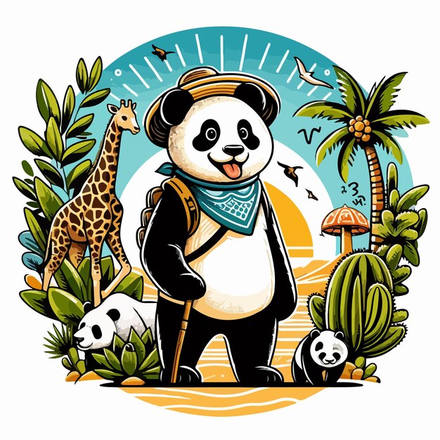 Vector cute panda cartoon isolated on white background vector illustration