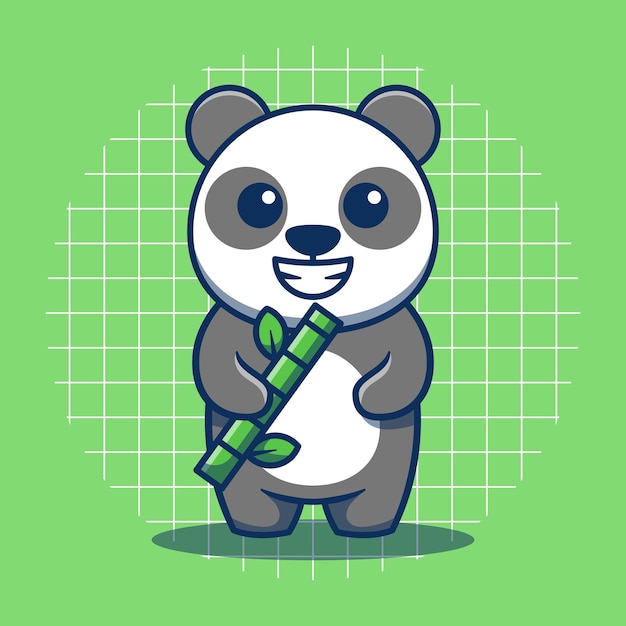 Cute panda character holding bamboo