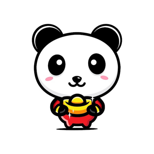 cute panda character hugging gold