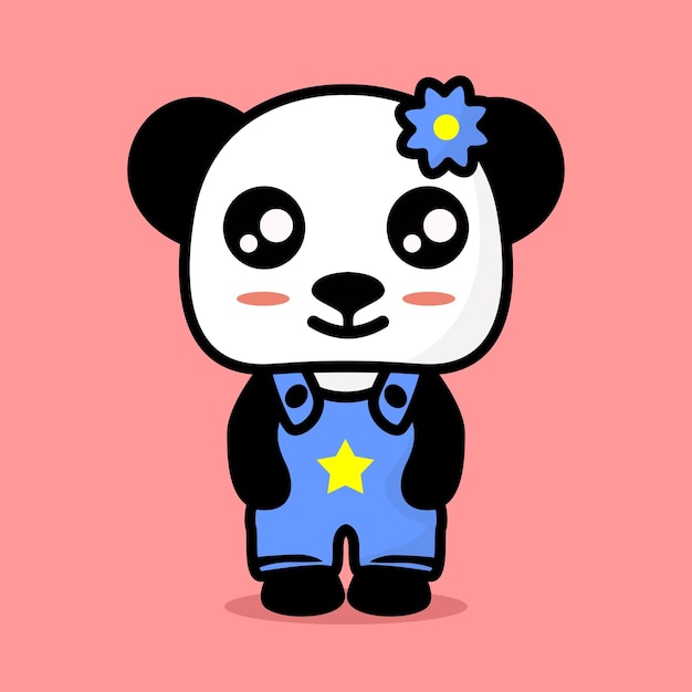 Simpatico disegno vettoriale di carattere panda che indossa abiti