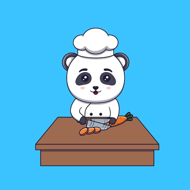 Cute panda chef cutting carrot