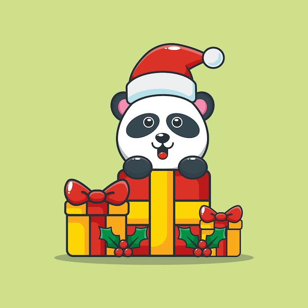 Cute panda and christmas gift box Cute christmas cartoon illustration