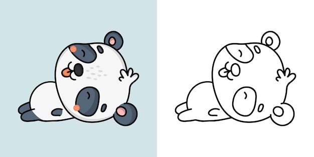 Cute Panda Clipart для раскраски страницы и иллюстрации. Счастливый клип арт панда.