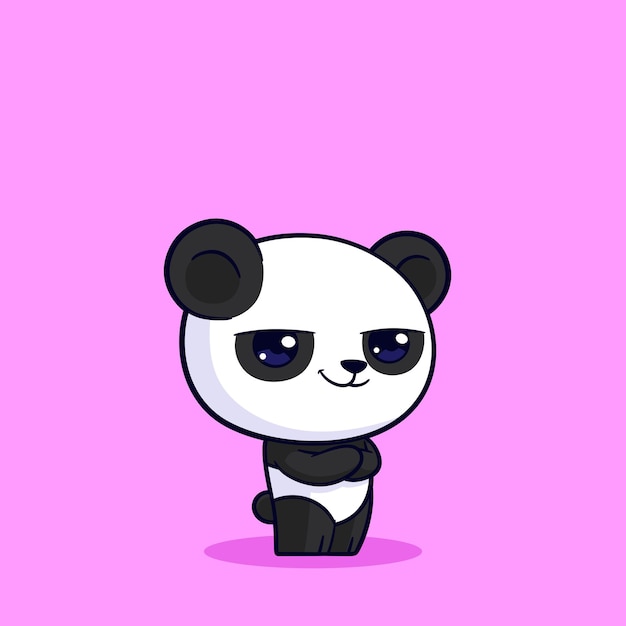 Panda carino con un sorriso sicuro di fronte concept isolato premium vector flat cartoon style