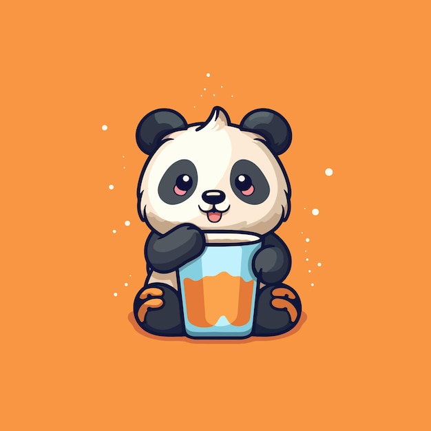 Vector cute panda drinking boba milk tea vector illustration