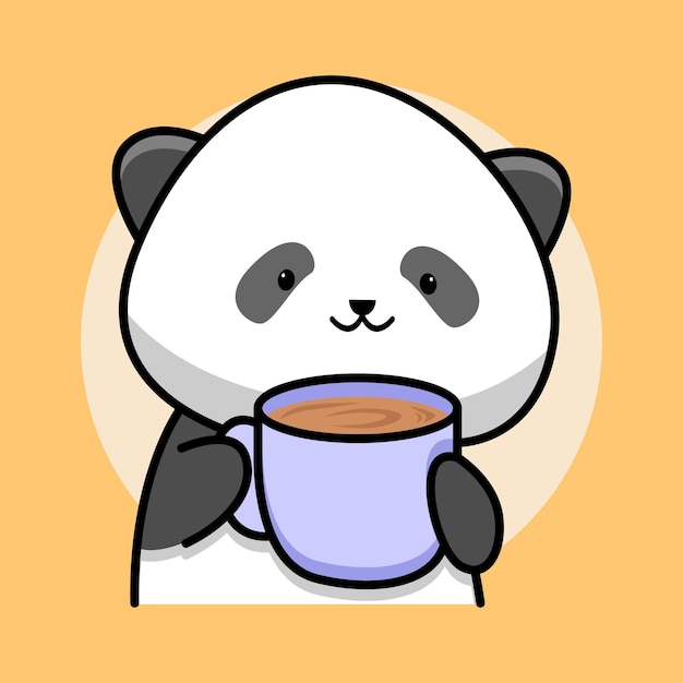 귀여운 팬더 마시는 커피 만화 디자인
