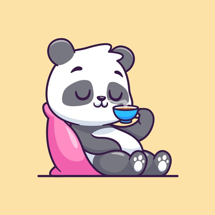 Vector cute panda drinking coffee cartoon vector icon illustration animal drink icon isolated flat vector
