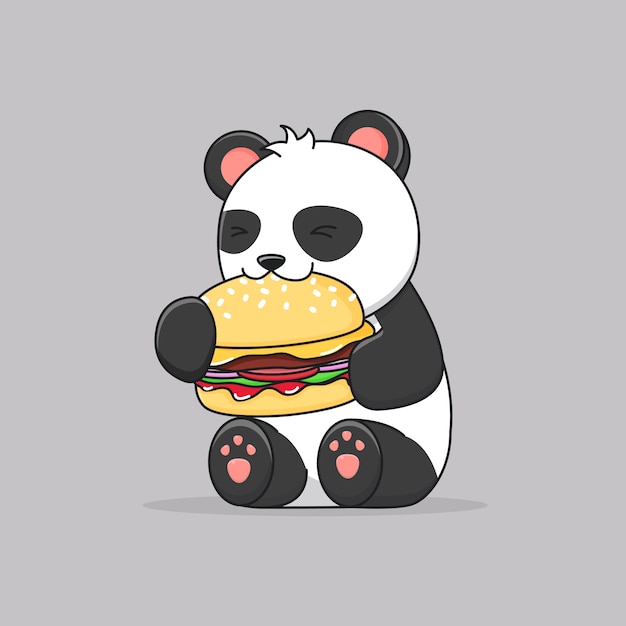 Cute panda eating burger