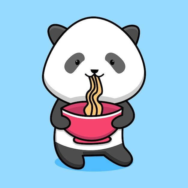 Simpatico panda che mangia noodle cartone animato