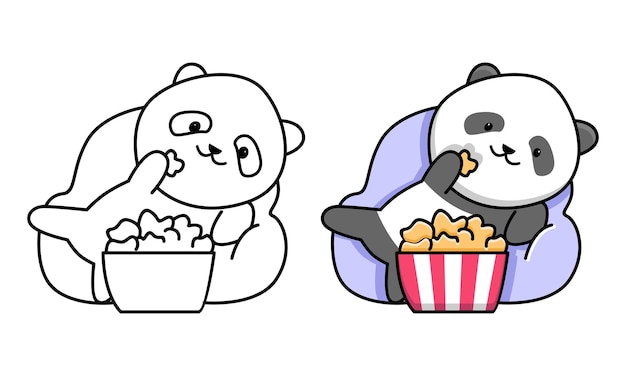 Simpatico panda che mangia popcorn da colorare per bambini