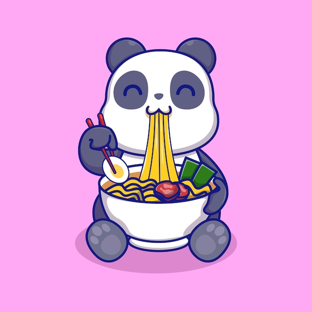 Cute panda eating ramen