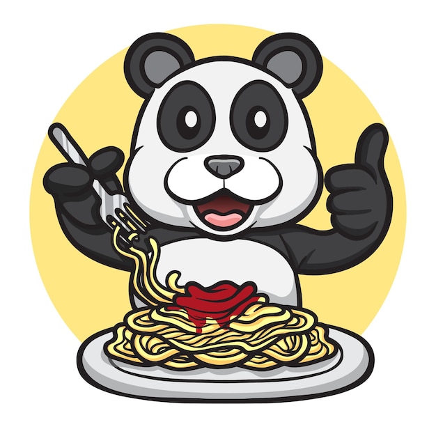 Cute panda eating spaghetti