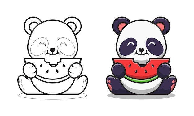 Simpatico panda che mangia anguria da colorare per bambini