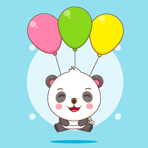 Cute panda floating with colorful balloon cartoon