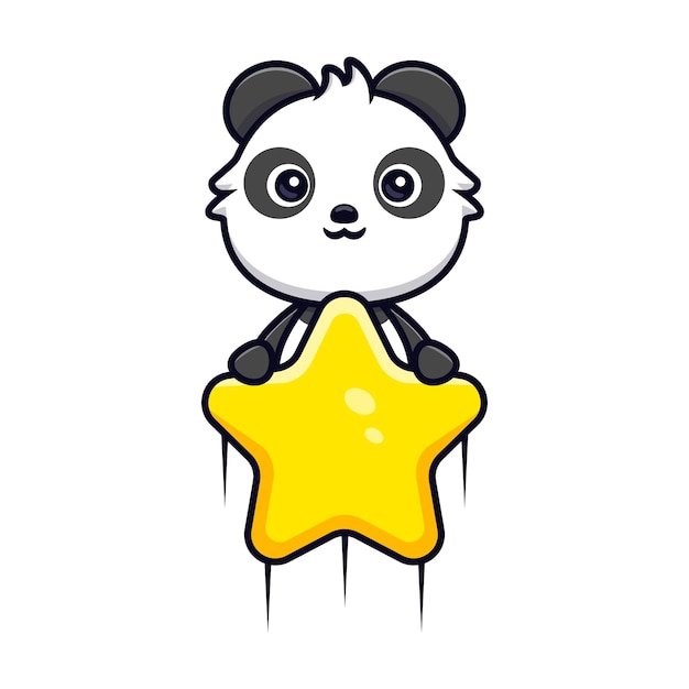 Cute panda floating with star. animal cartoon mascot vector illustration