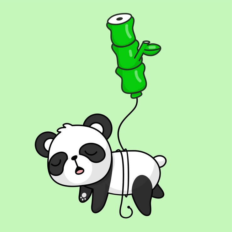 Vector cute panda flying with bamboo balloons