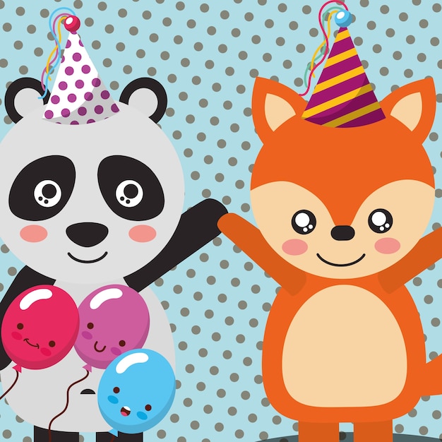 Cute panda and fox balloons funny celebration